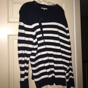 Gap navy blue & white striped asymmetrical zip moto cardigan - XXL - So Fun!!!